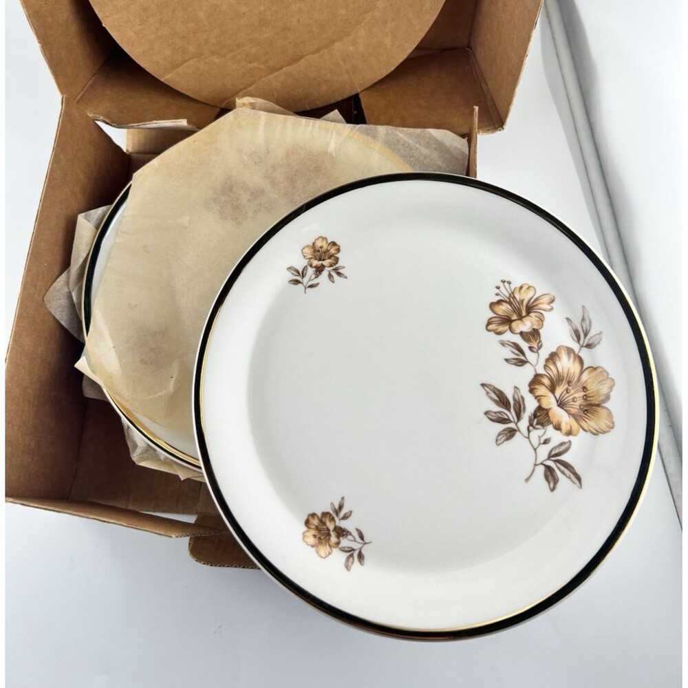 Arabia of Finland Myrna 6 7/8" Salad Bread Dessert Side Plates Floral Gold Set 5